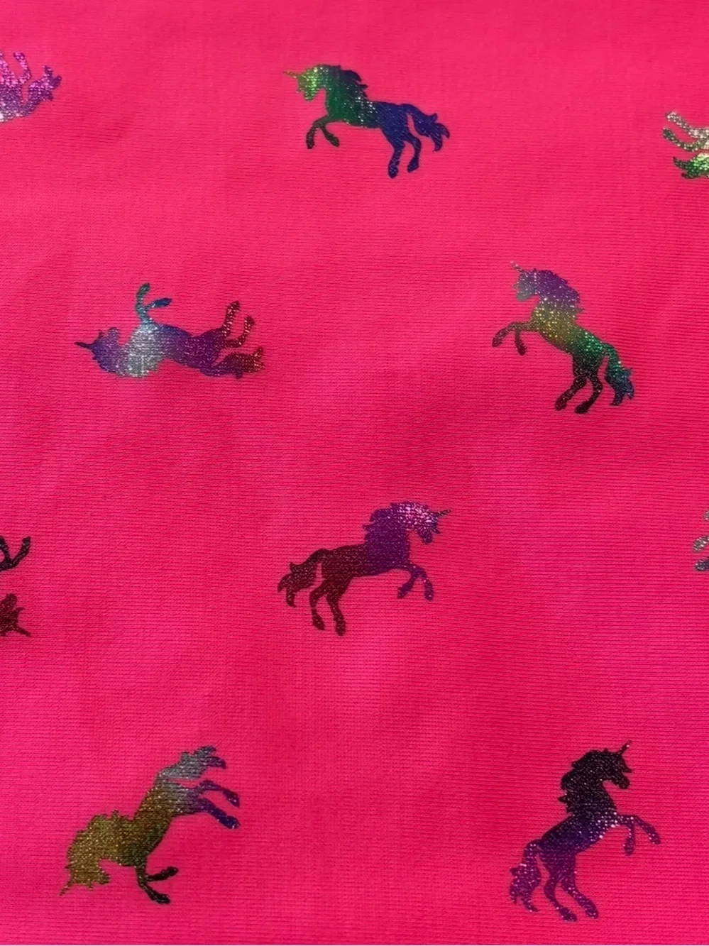 Place Bright Pink Foil Unicorn Cut Out One Piece Girl’s Swimsuit Size Medium 7/8